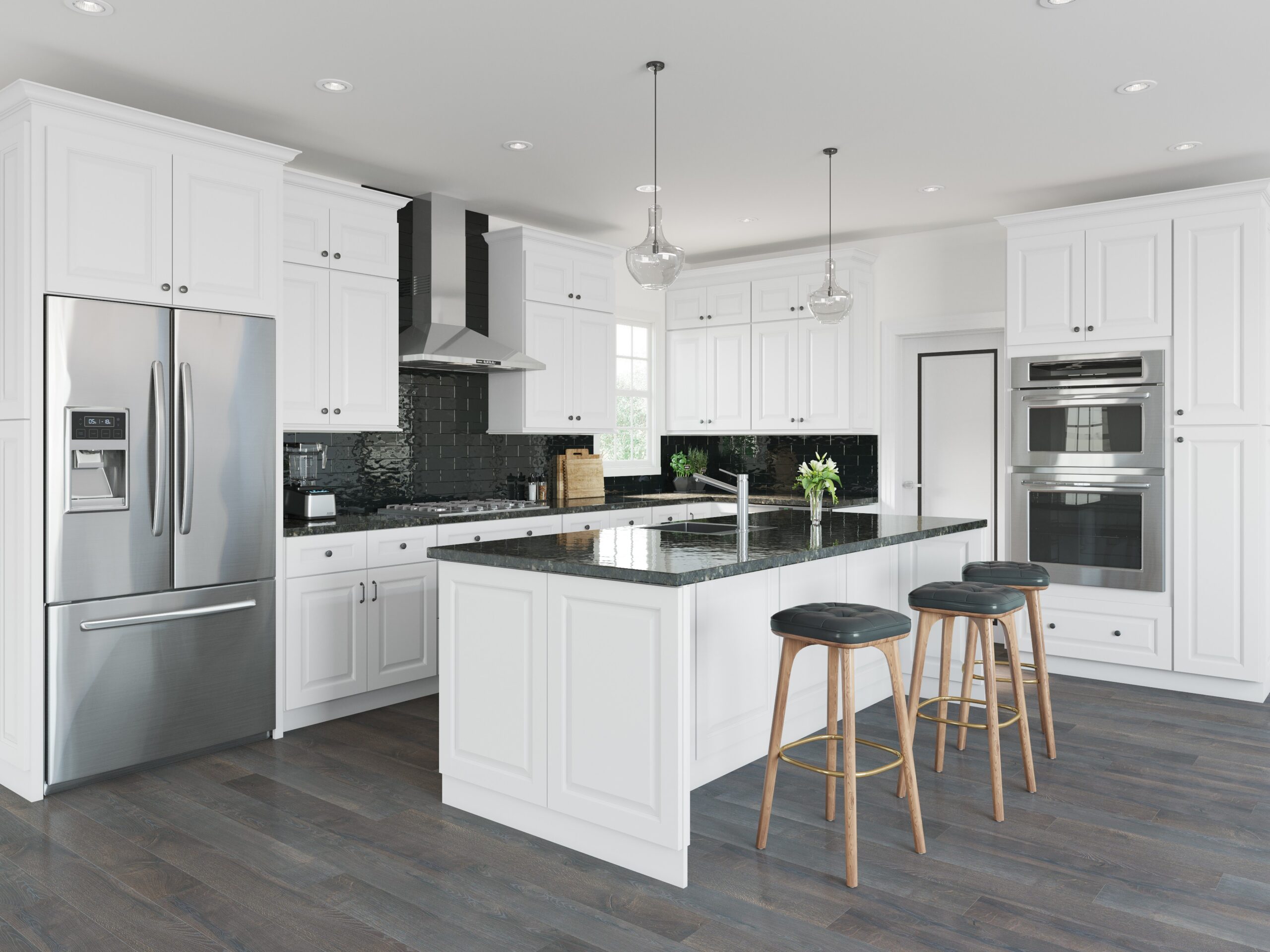 White cabinets with a dark countertop